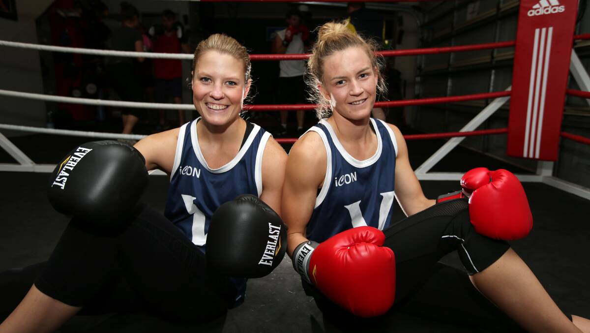 Warrnambool boxers Bianca Slater and Luci Hand are Victorian teammates at the National Boxing titles. Picture: DAMIAN WHITE