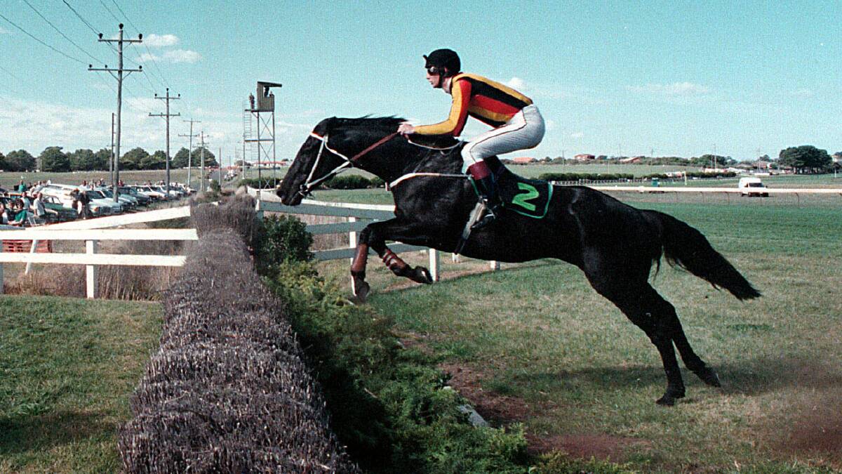 Des's Fortune ridden by Chad Northcott jumps the first of the Moore Street double in 1997.