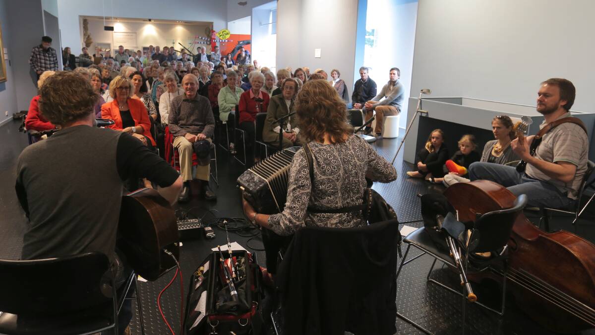 Likely Celts perform at the Warrnambool Art Gallery, to a large crowd, to celebrate the Uilleann Pipes Day. Picture: ROB GUNSTONE