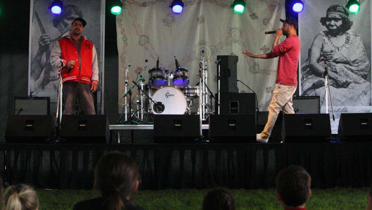 Yung Warriors duo Tjimba and Dboy perform. Picture:LEANNE PICKETT