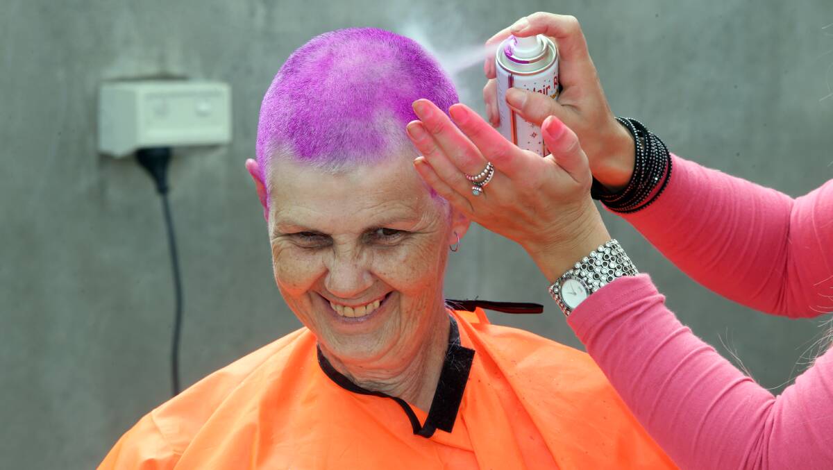 Julie McCullough from Hawkesdale had her hair shaved and coloured.