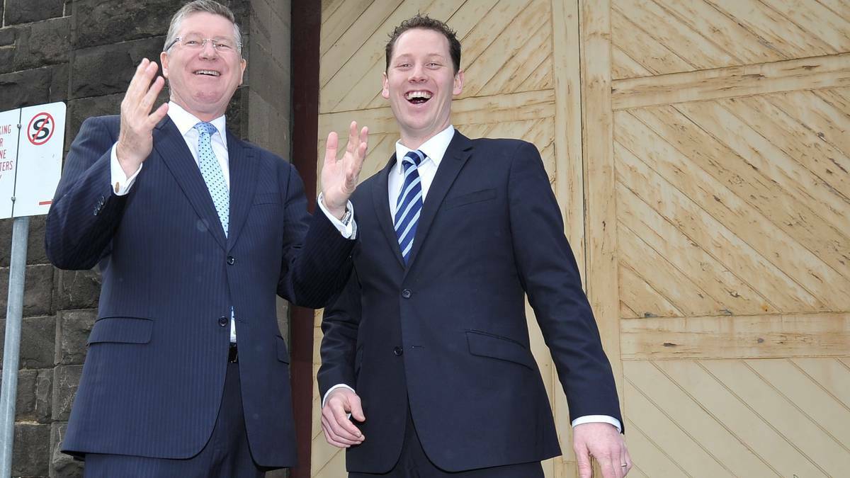 BALLARAT VISIT: Premier Denis Napthine, left, and Mayor Joshua Morris during a tour of the Ballarat Railway Station earlier this year. PICTURE: LACHLAN BENCE