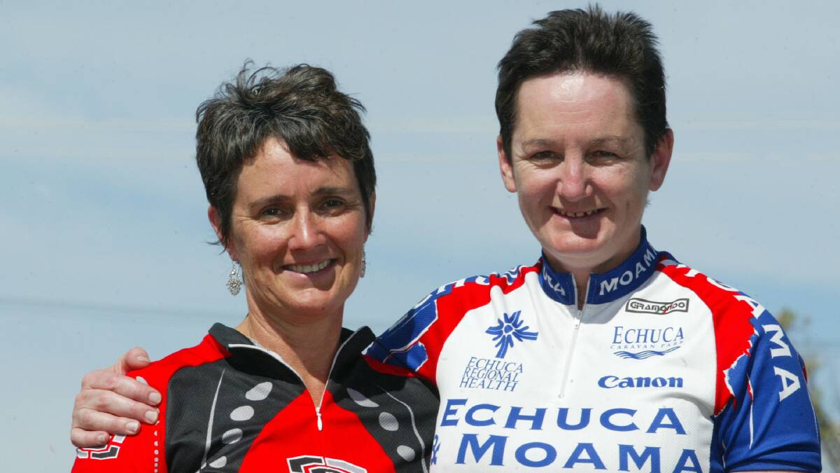 Breast cancer survivors Sandra Rudwick from Leitchville and Joy Geary from Middle Park rode the Murray to Moyne.