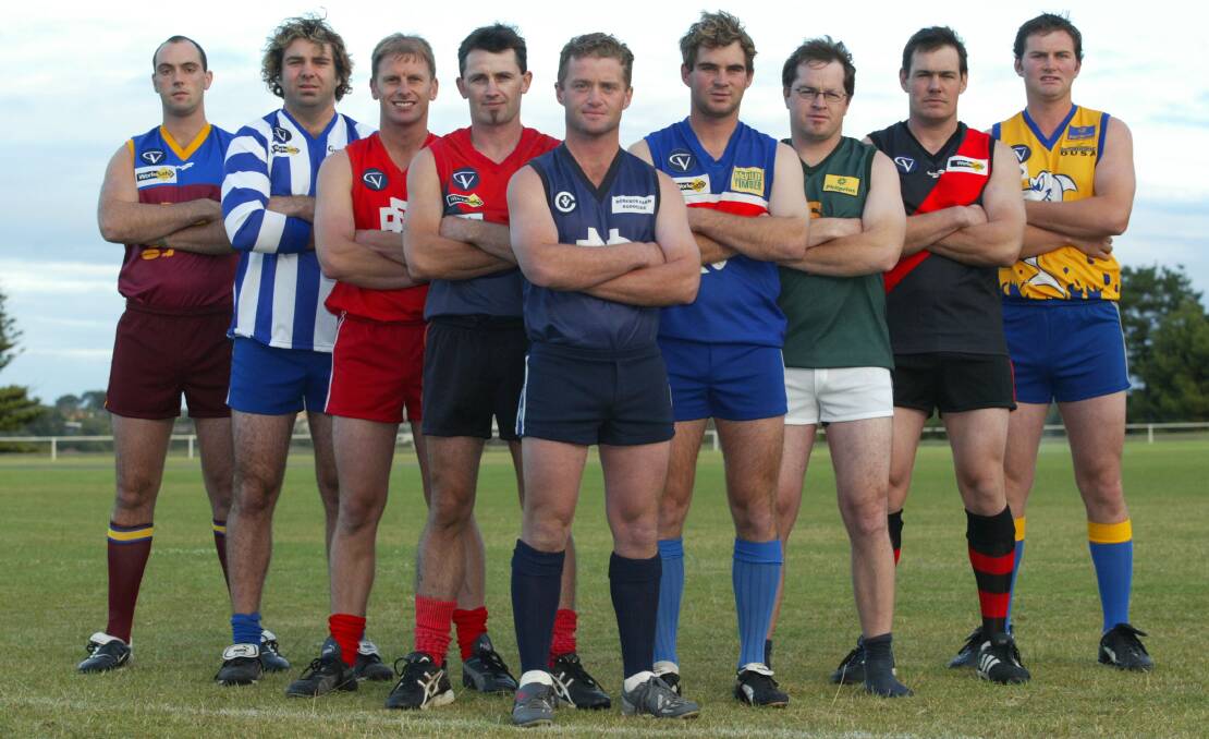 WDFNL team captains: Lucas Wilson, Peter Uwland, Colin Murray, Clinton McLeod, Jamie Delaney, Wayne Wickenton, Anthony Wright, Matthew Seable, and Chris Morrison. Absent are Kolora Noorat, Merrivale and Allansford clubs.