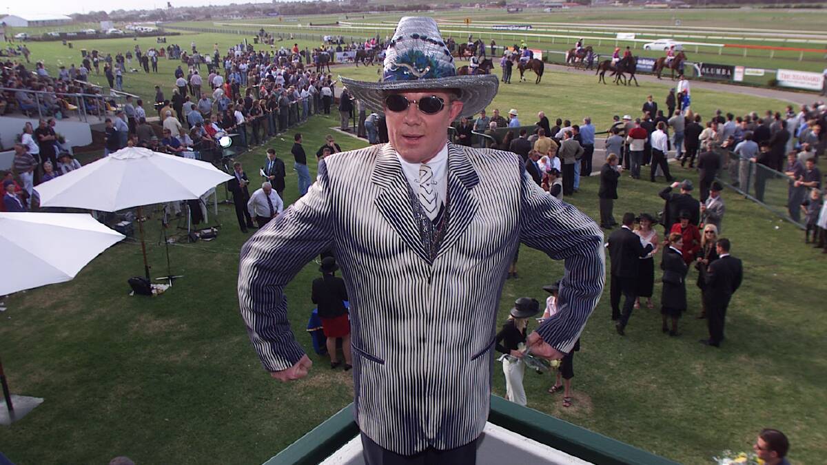 Milliner Peter Jago in his cowboy hat and muscle suit in 2000.