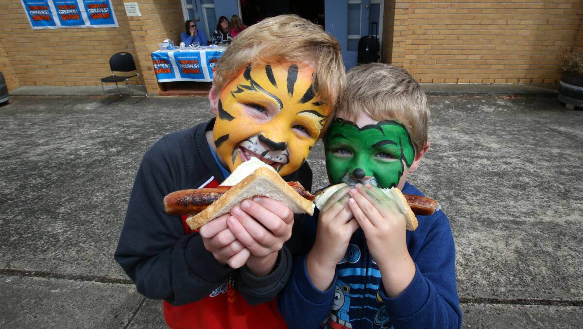 Liam Dwyer, 5, and his brother Jordan Dwyer, 4, had their faces painted and a sausage sizzle as part of the fundraiser. 