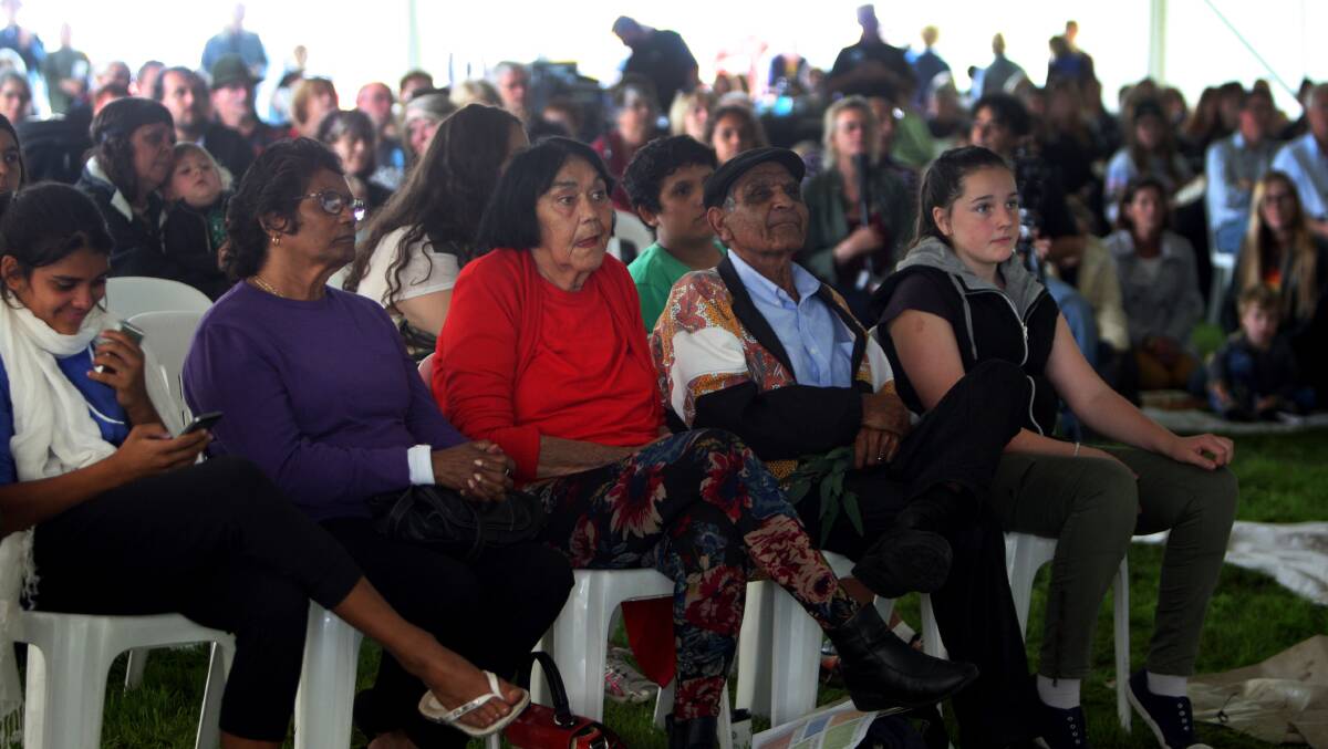 The audience in the performers tent at the Framlingham Aboriginal Reserve 150th Anniversary. Picture:LEANNE PICKETT
