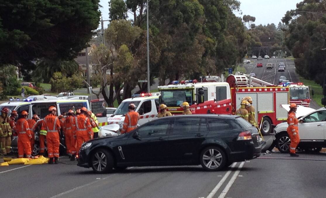 A Warrnambool woman died in hospital following a two-vehicle crash on Mortlake Road yesterday afternoon.  Picture: ROB GUNSTONE