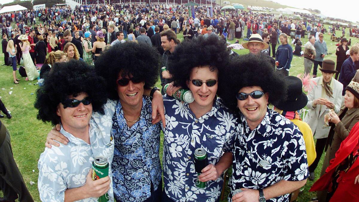 Jase Alfred, from Geelong, Russell Williams from NSW, Jak Ryder from Geelong and Rod Clarke from Cobden, with their afros in 2001.