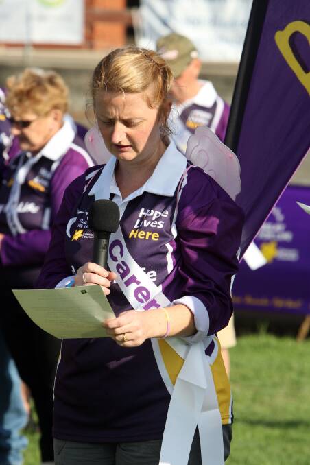 Vanessa Howard from Cobden reads the Relay For Life oath after her daughter Grace, 13, died in recent weeks. 