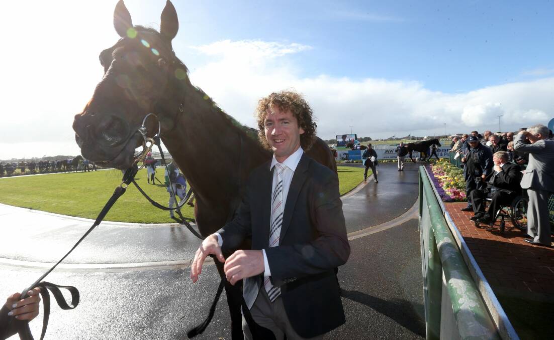 Winslow trainer Ciaron Maher with Wanna Dance after winning Race 4 on Thursday. Picture: DAMIAN WHITE