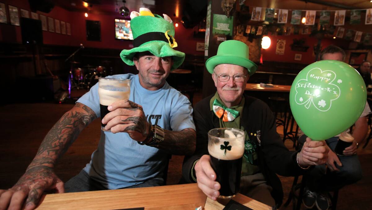 Steve Wackett and Bernie O'Keeffe, both of Warrnambool, enjoy St Patrick's Day at the Seanchai Irish Pub.