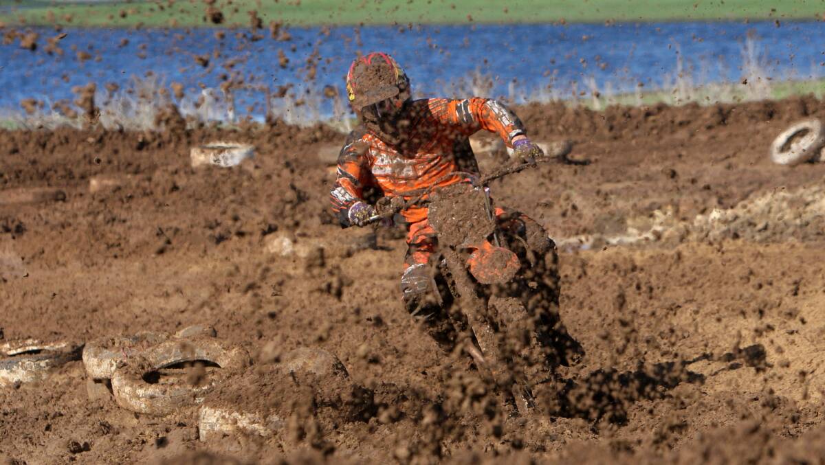 Tomas Ravenhorst from Blue Rock gets dirty at the Victorian Motocross Championships. 