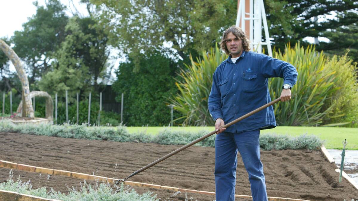 Gardener Shane Bell at Fletcher Jones gardens.