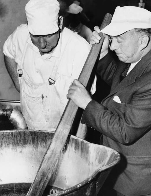 Premier Henry Bolte on the campaign trail in 1964 at Rowntree's Confectionary factory.