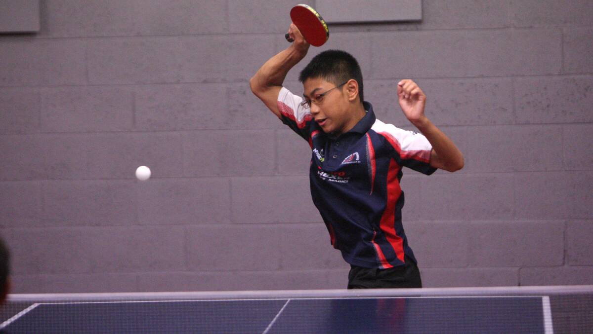 Zaki Zenaidee from Sunbury competes in the under 13 table tennis tournament at Cramer Street Stadium. Picture: AARON SAWALL