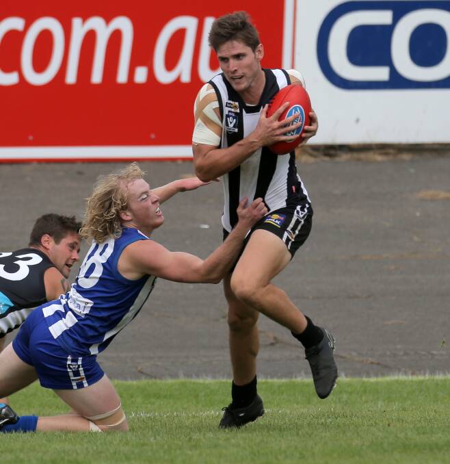 SEASON OVER: Camperdown star recruit Jordan Bain is out for the year after rupturing his anterior cruciate ligament against Port Fairy. Picture: Rob Gunstone