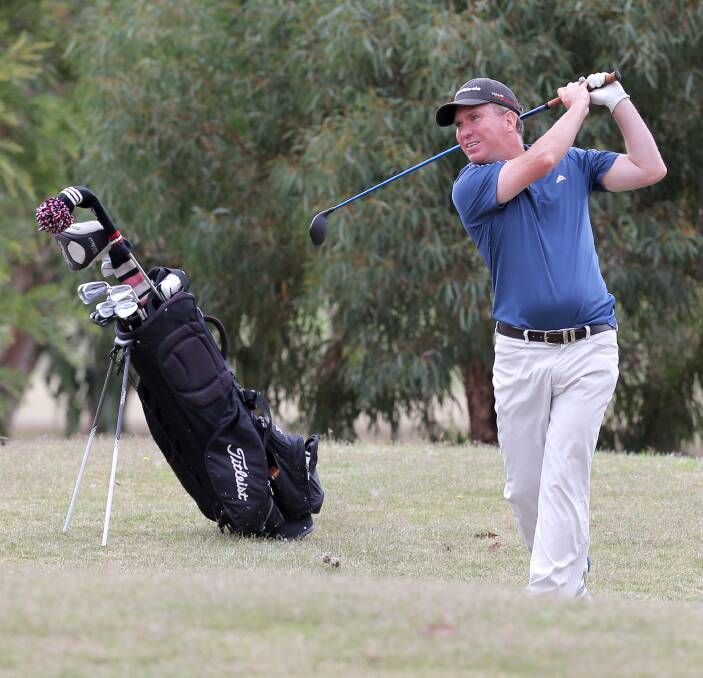 FORE: Simon Goggin, of Warrnambool, drives from the fairway at Cobden Golf Club on Sunday. Picture: Rob Gunstone