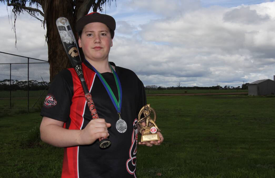 BATTER UP: Nullawarre's Eugene Gay, 15, is making an impression in the Geelong Baseball Association in both senior and junior grades. Picture: Susie Giese
