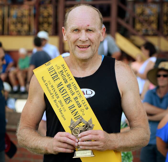 RESURGENCE: Terang's Richard Wearmouth, 63, won the 120m and 300m masters races at the Ballarat Gift on the weekend, his first wins in a number of years. Picture: Dylan Burns, The Courier.