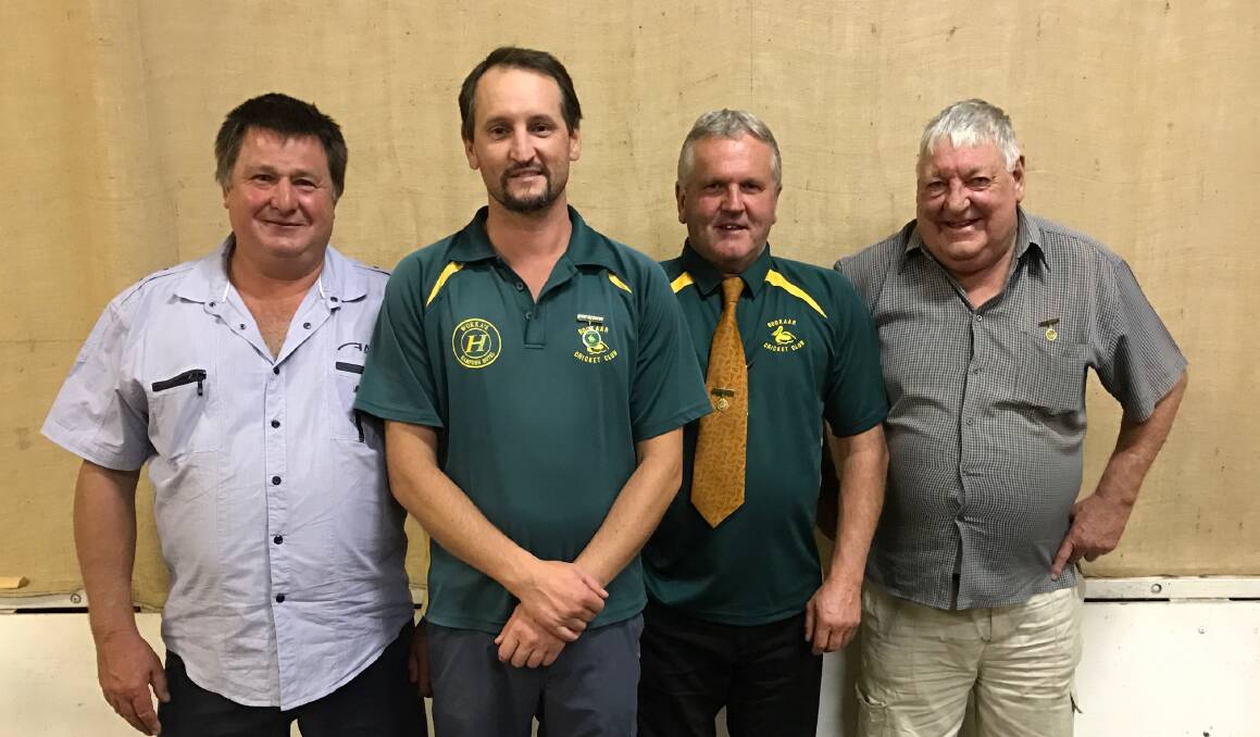 HEART AND SOUL: Bookaar's latest life member Simon Baker (second left) and three of the four surviving life members Brian Fitzgerald, Keith Baker and Bruce Risbey.
