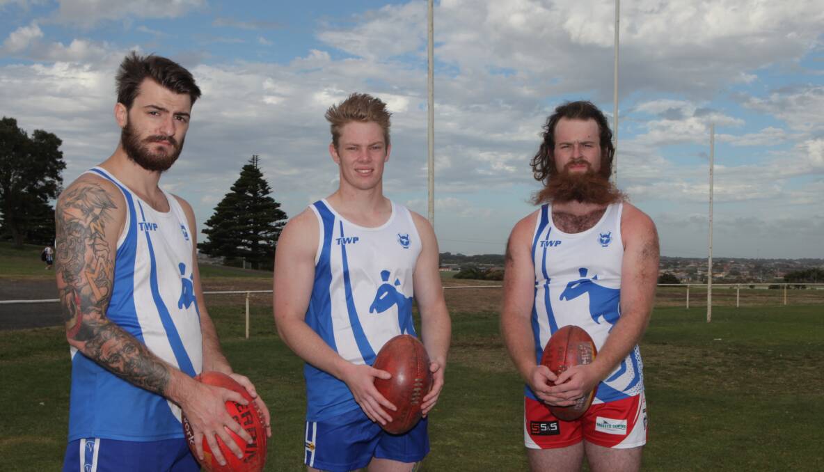 NEW ROOS: Russells Creek recruits Harley James, Brad Rees and Leigh McKane are excited to join the Warrnambool and District League club. Picture: Susie Giese
