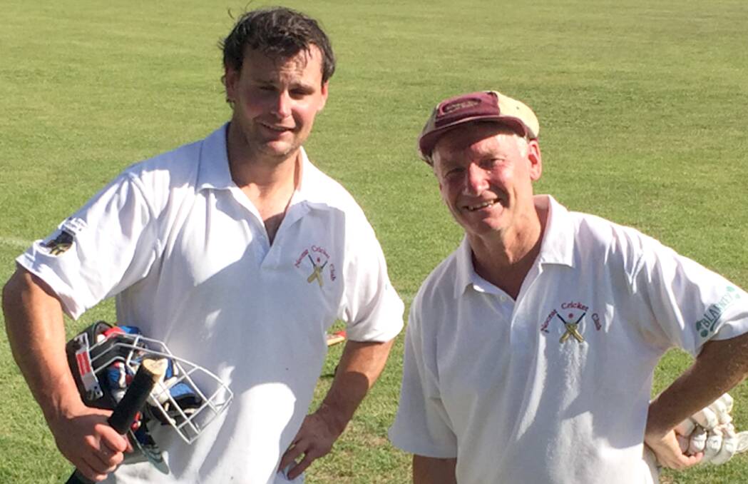 CHAMPION PAIR: Patrick Heffernan (105) and Bernie Harris (103 not out) put on 203 runs for the third wicket against Terang on Saturday.