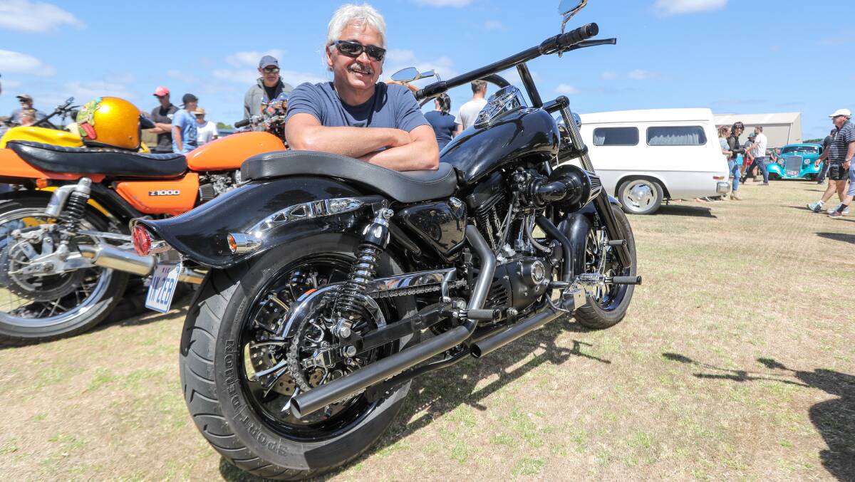 I DID IT MY WAY: Portland's Chris Sheba with his $25,000, four-year project, a completely re-fabricated Harley Davidson Sportster: "I was living off two-minute noodles and bread for three-and-a-half years." Picture: Rob Gunstone