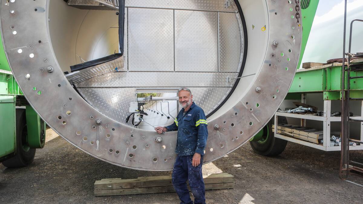 Bringing it together: Steve Nagorcka works on the joints of a turbine tower at Keppel Prince. Pictures: Morgan Hancock