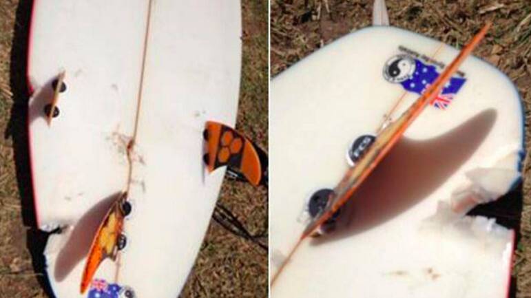 A photo on Facebook, believed to be the board of the man bitten by a shark at Ballina on Wednesday
