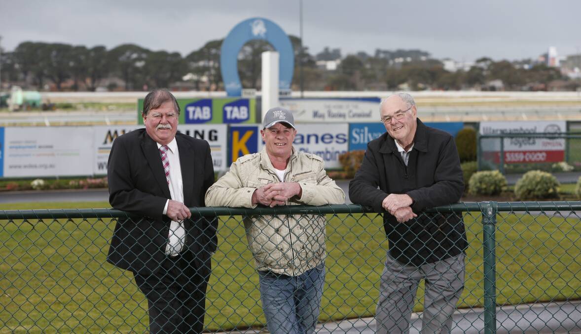 RACETRACK ROYALTY: Warrnambool Racing Club chairman Des Roberts, horse trainer Mark O'Donnell and former town clerk Vern Robson. Picture: Vicky Hughson.