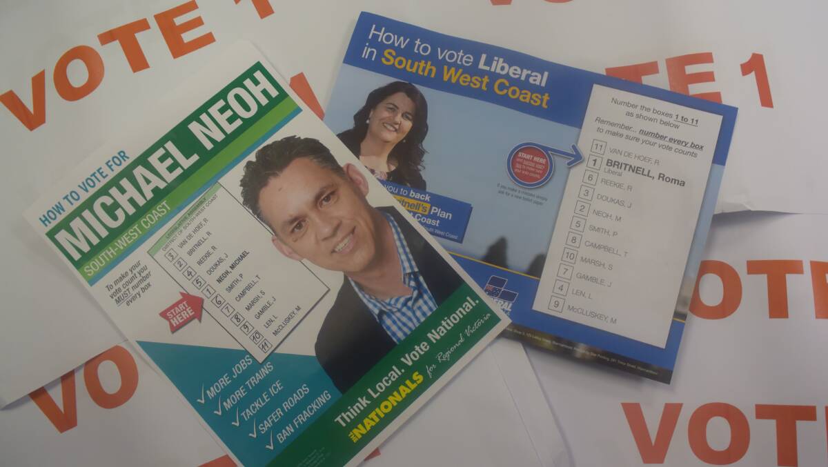 How-to-vote cards from the National and Liberal parties.