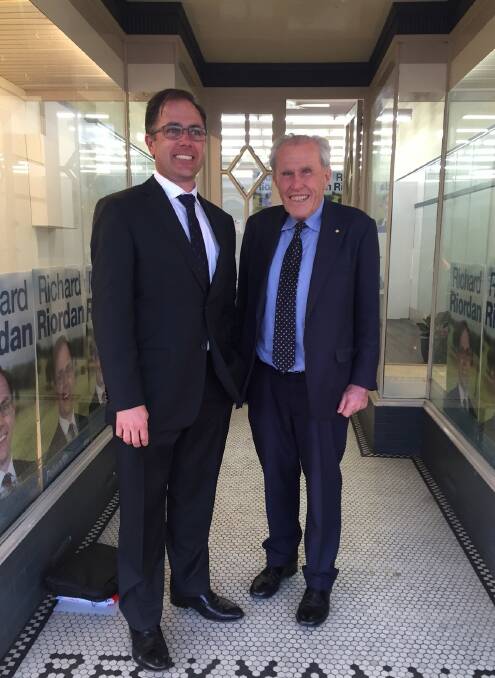 Polwarth Liberal Party candidate Richard Riordan and former Corangamite MP Stewart McArthur.