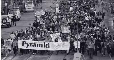 Pyramid Building Society protest in Melbourne, June 1990 