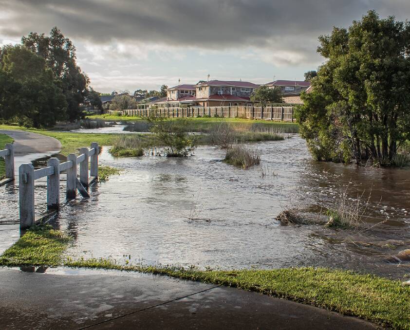 ON THE RISE: With more rain expected, high water levels are predicted to continue in Russells Creek this week. The Merri, Hopkins and Mount Emu Creek rivers will also be higher than usual. Picture: Roger Neal 