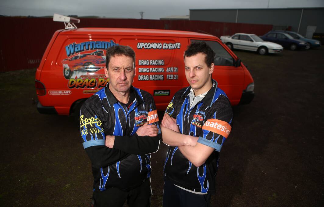 DISAPPOINTED: Warrnambool and District Drag Racing Assocation president Tony Frost and committee member Dom Serra are not happy. Picture: Amy Paton


