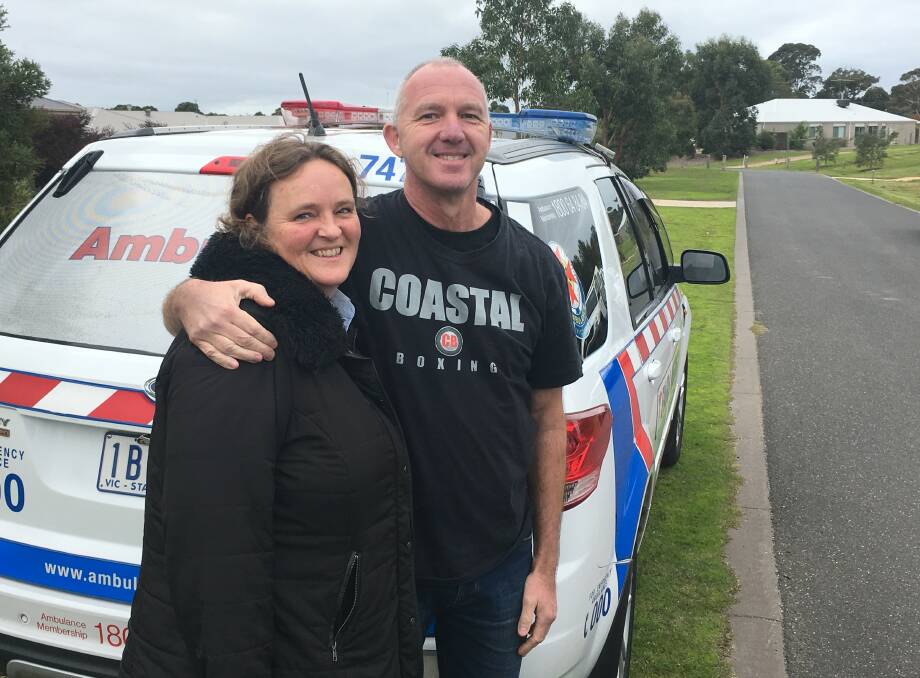 SURVIVOR: David Watson with his wife Nicole. Mr Watson is back on his feet after suffering a major heart attack during a shift as a paramedic in Casterton. 