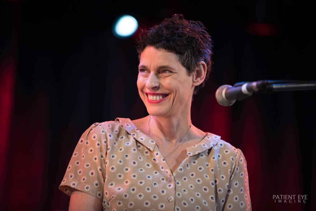 IN TUNE: Deborah Conway on stage at the Port Fairy Folk Festival last weekend. Conway was thrilled Warrnambool artist Gypsy Spelling was able to help her band out. Picture: Perry Cho