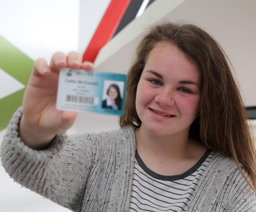 BRIGHT IDEA: Brauer College student Caitlin McConnell with her student ID card which will be getting new information on the back of it as part of the Great South Coast Ice Challenge. Picture: Rob Gunstone