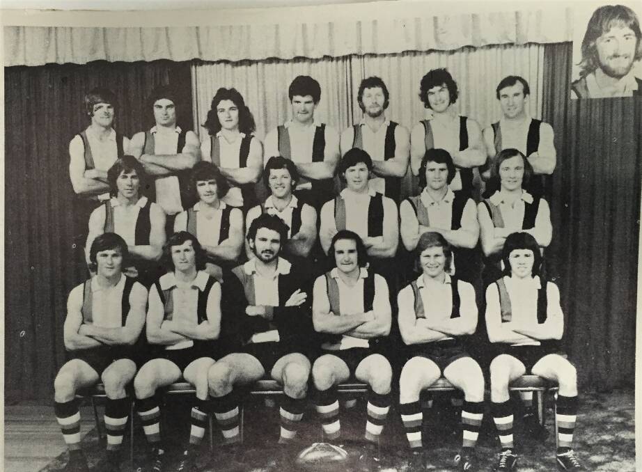 LEADER: Gary Cameron (third from left, front row) with the 1973 Koroit premiership team. Cameron coached the Saints for six seasons. 