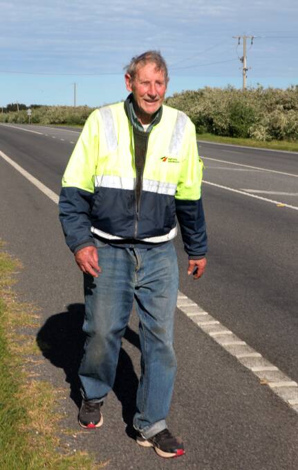 ON THE ROAD AGAIN: Peter Tripovich walking near Yambuk as part of his journey around Australia to raise money for International Children's Care Australia. 