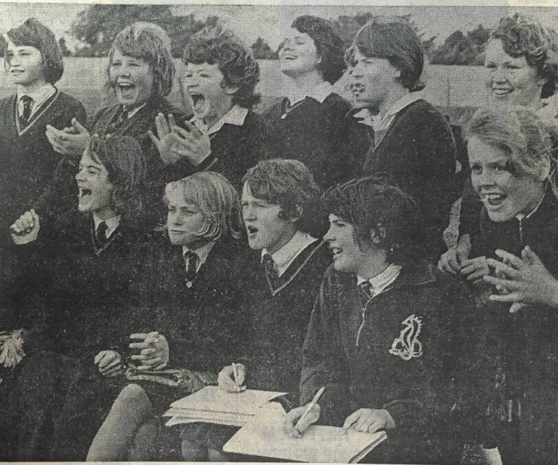 FULL VOICE: Students cheer on their mates during a softball game between St Ann's and Warrnambool Technical School in 1966. Do you see any familiar faces?