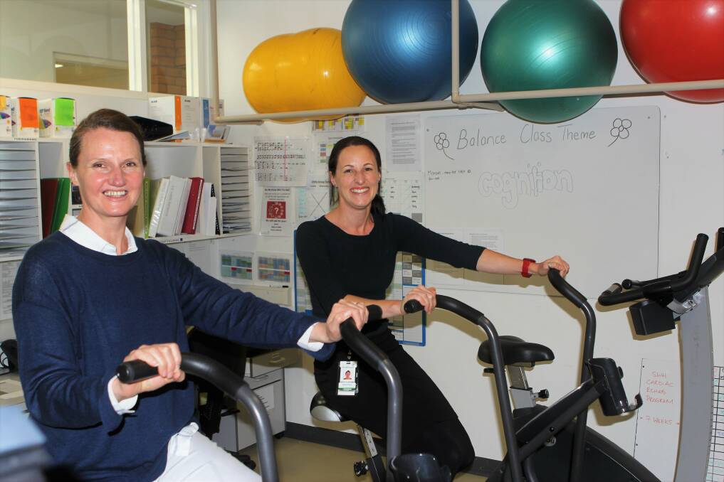 Anne Morrison and Nicky Clapham in the South West Healthcare rehabklition gym. 