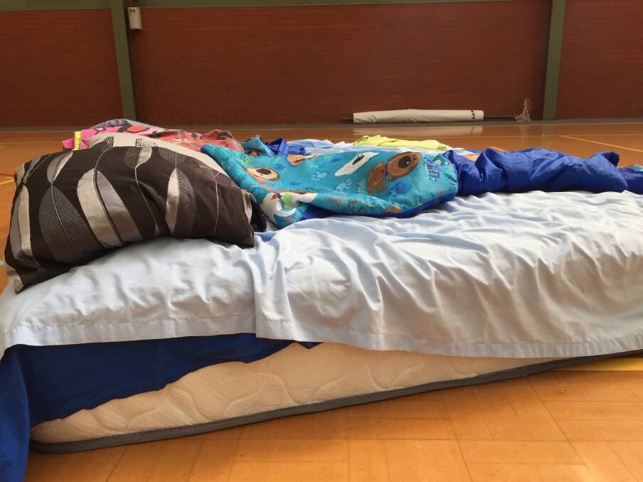 A bed at the Warrnambool and Moyne emergency relief centre.