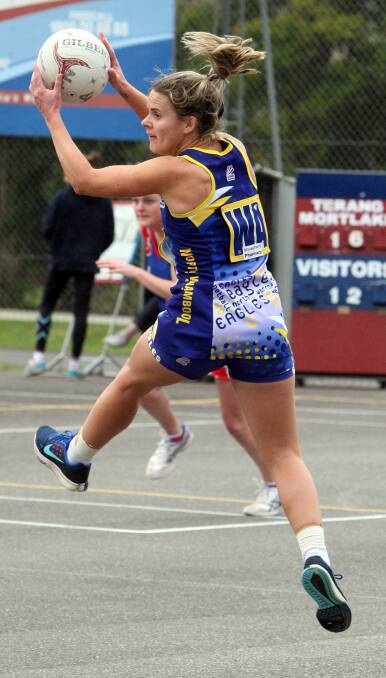 BACK IN ACTION: Elisha Carter is enjoying her second coming with North Warrnambool Eagles. Carter is making her mark for the Eagles at wing attack. Picture: Leanne Pickett