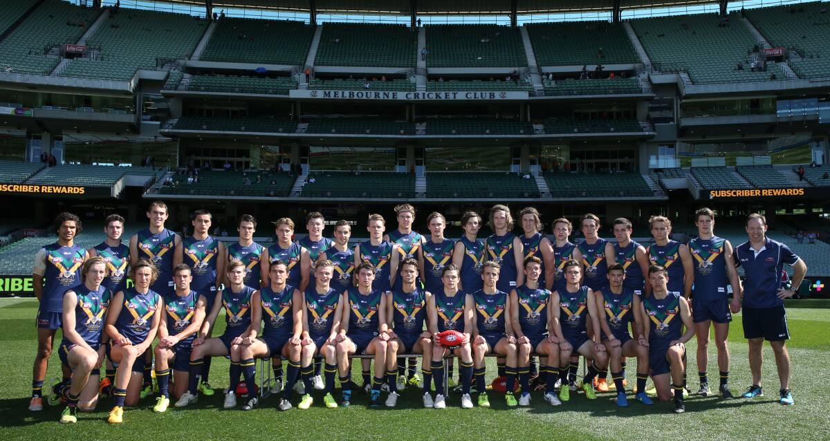 TALENT: The Australian under 17 team at the MCG on grand final day last Saturday. Jarrod Korewha (top row fourth from left) and Hugh McCluggage (last on right in bottom row). 