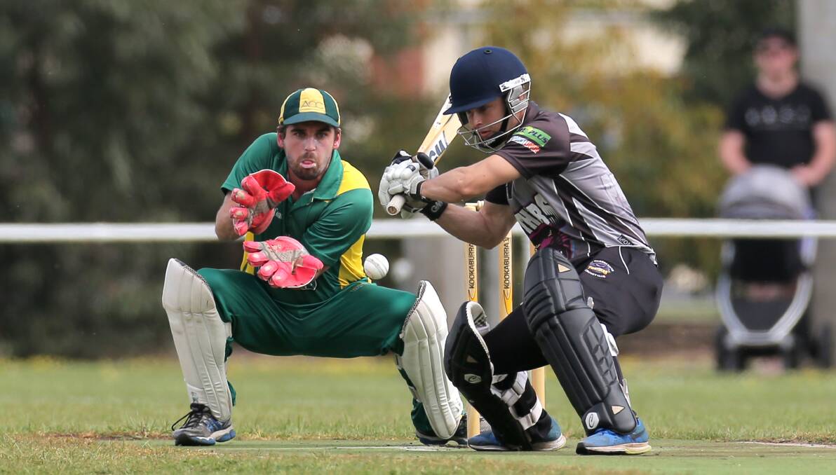 DOWN LOW: West Warrnambool's  Alastair Templeton plays a late cut as Allansford wicketkeeper Rowan Ault watches on. Picture: Rob Gunstone

