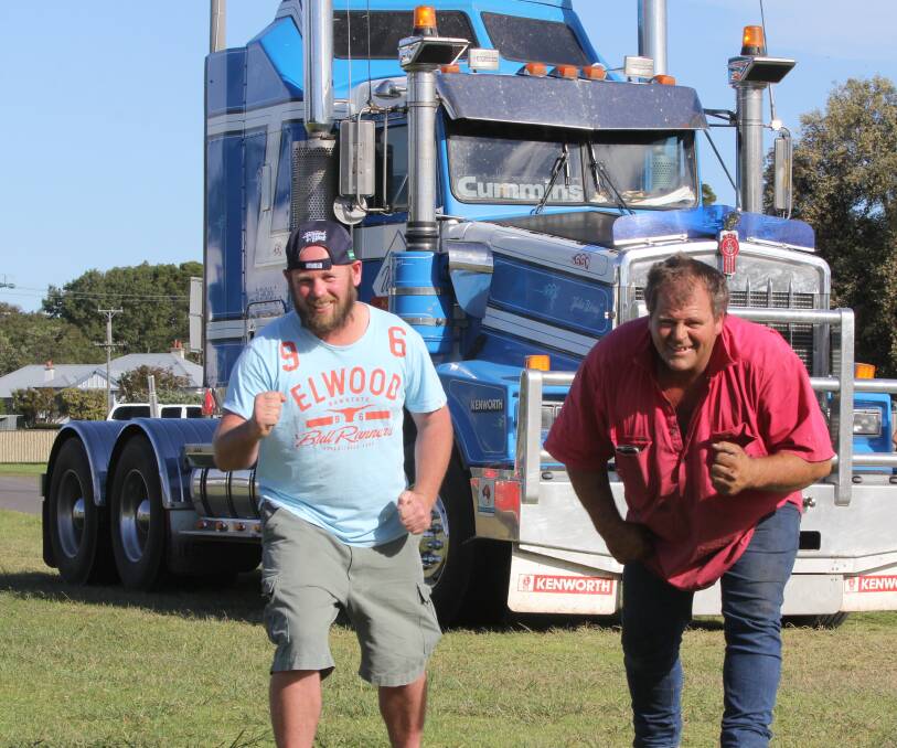 FINELY TUNED: Truck drivers Richard Allen and Scott Wilson get ready for the Truckie's Sprint at the Koroit Truck Show. Picture: Anthony Brady 
