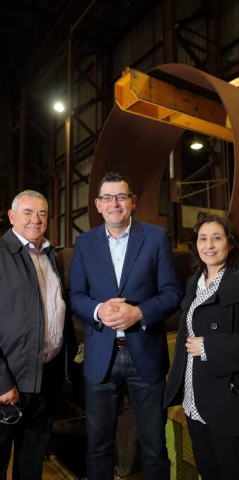 BOOST: Keppel Prince general manager Steve Garner, Premier Daniel Andrews and energy and resources minister Lily D'Ambrosio. Picture: Rob Gunstone