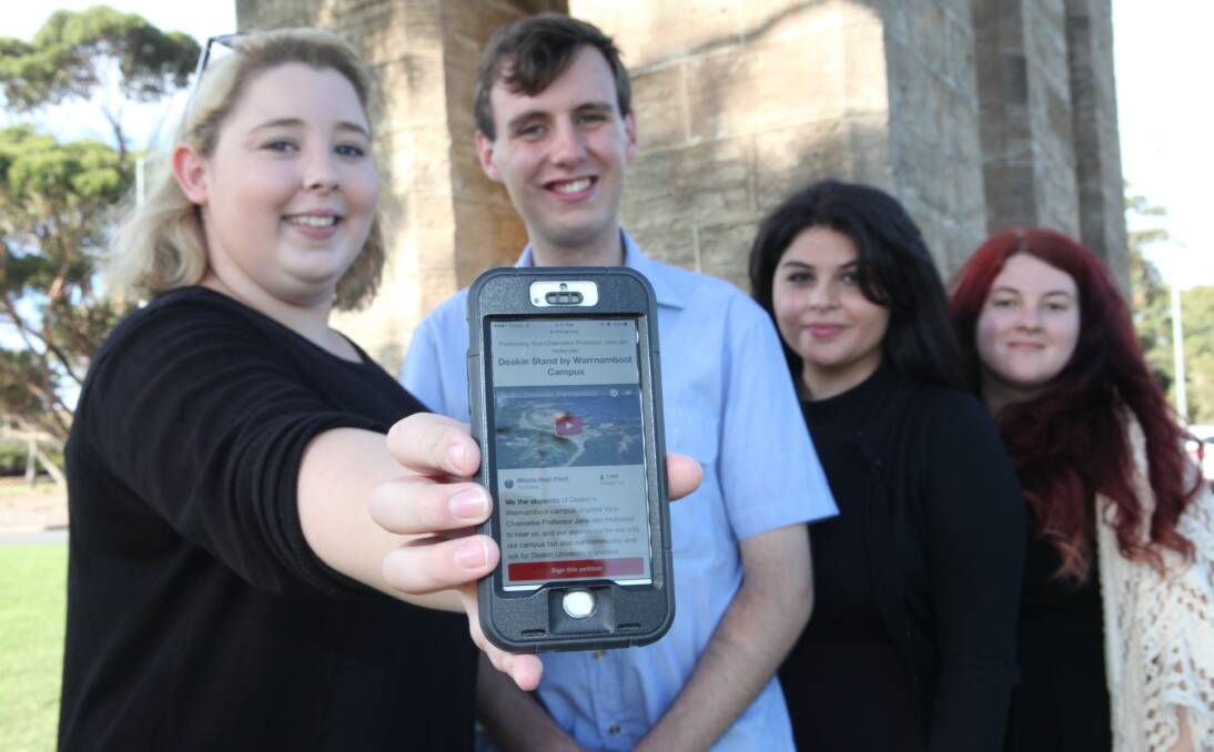 SPEECHLESS: Deakin University Warrnambool students Jade Cornfoot, Mark Byron, Zoe Dyer and Mikayla Ryan-Pinch say they are overwhelmed by the amount of support they have received on a petition started on Saturday. 